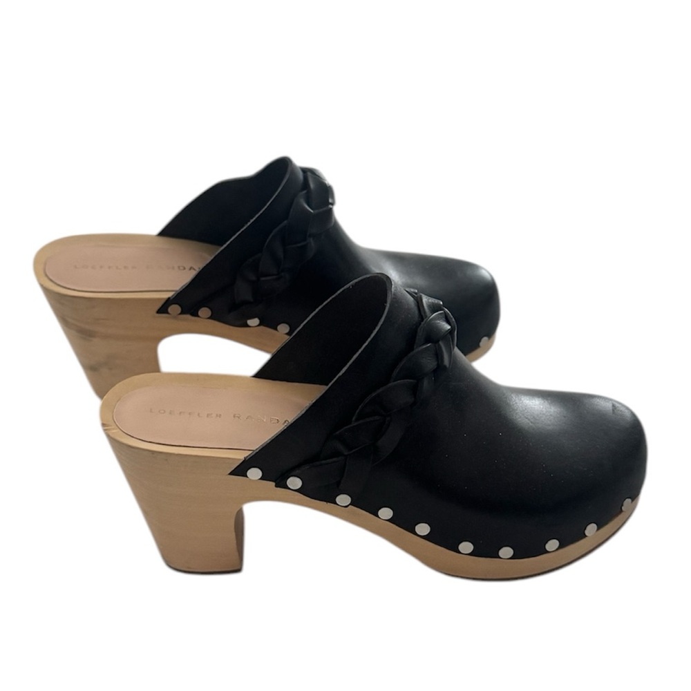 Loeffler Randall Merrill Black Braided Leather High Heel Clogs Size 6